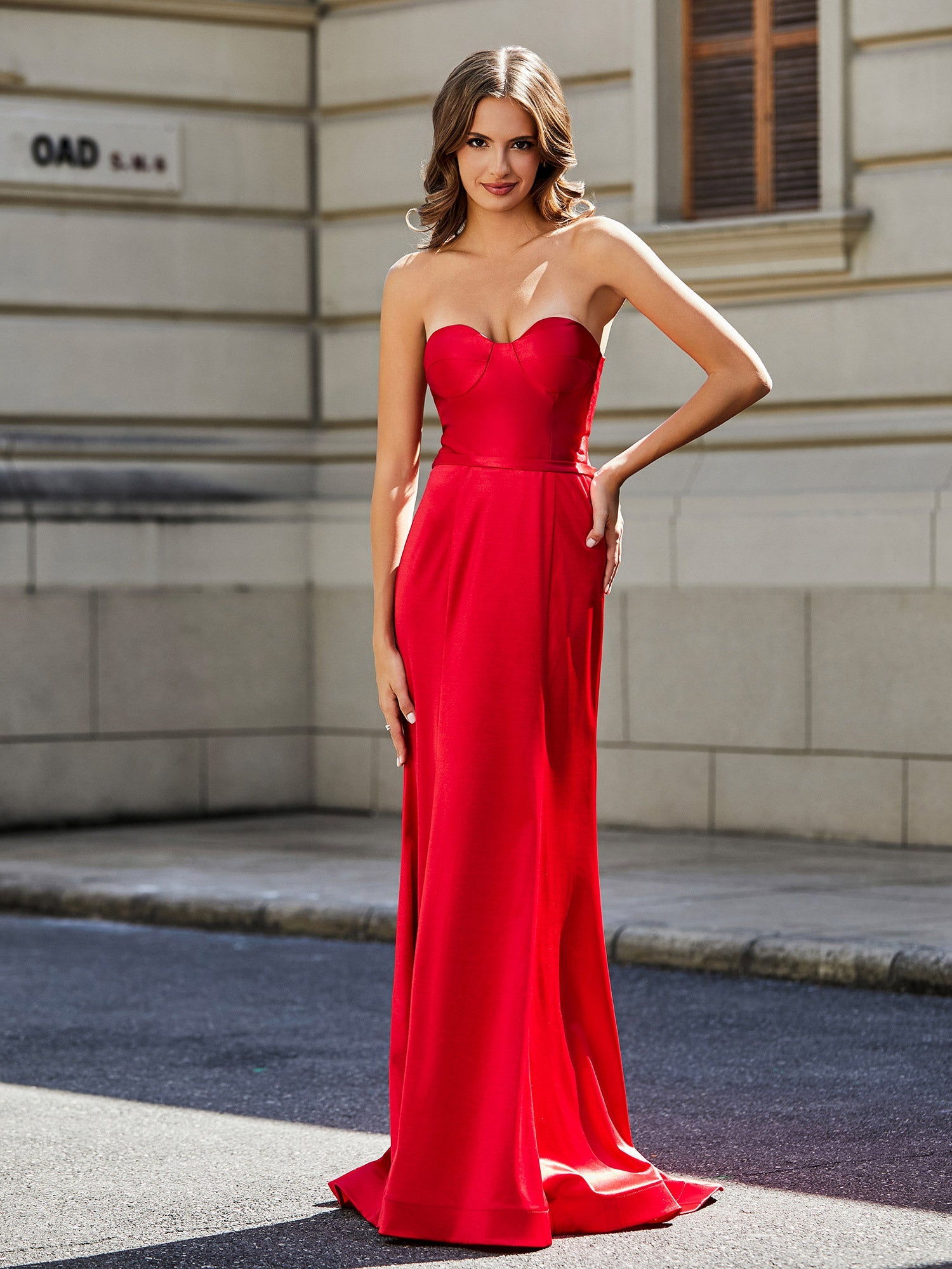 Strapless Sheath Gown With Sweep Train Dusty Blue
